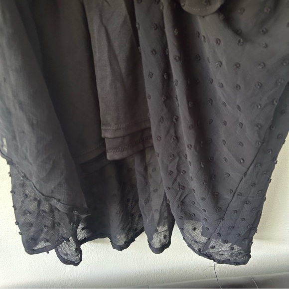 Monteau Ruffle Faux Wrap Midi Dress Flutter Sleeves Black Swiss Dot S - Picture 5 of 10